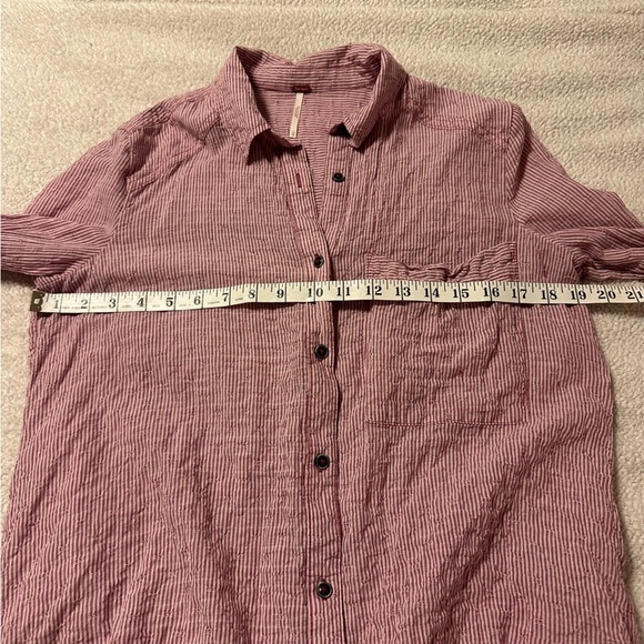 Free People No Limits Striped Split Back Top Red Pink Sangria Combo Button Front - Picture 7 of 12